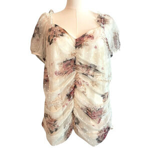 Y2K Coquette Babydoll Mesh Top Womens 2X Floral Swiss Dot Feminine Romantic